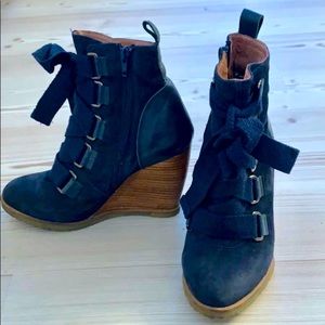 Anthro Blue Suede Laced Wedges sz. 37 EU— Really Cute!